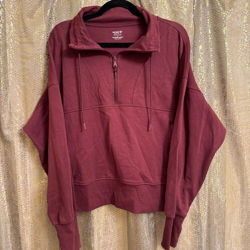 Old Navy Dynamic Fleece Maroon Half-Zip Sweatshirt Cropped XL